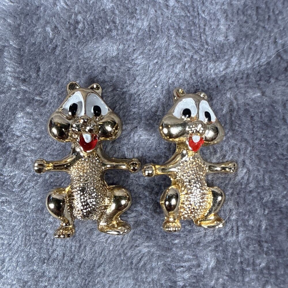 Vintage Gerrys Signed Goldtone Chipmunk Scatter Pins Set Small Large Brooch (2)